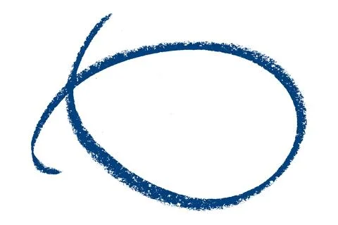Blue pencil highlight circle mark isolated on white background Illustrazione stock