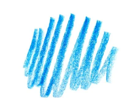 Blue pencil scribble on white background, top view 写真素材