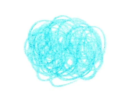 Blue pencil scribble on white background, top view 写真素材