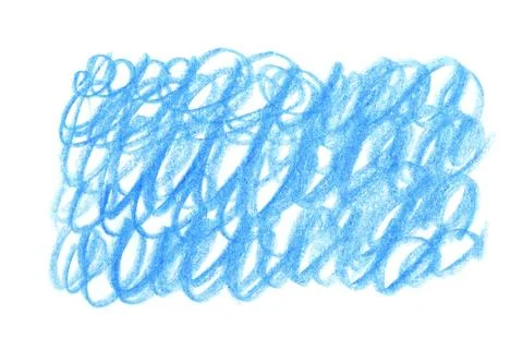 Blue pencil scribble on white background, top view 写真素材