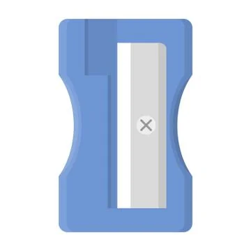 Blue pencil sharpener isolated on white background. Cartoon style. Vector ill Illustrazione stock