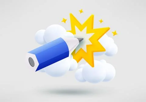 Blue pencil with star flash. Creative concept. 3d vector illustration イラスト素材