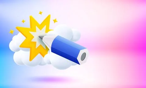 Blue pencil with star flash. Creative concept. 3d vector banner with copy spa Stock-Illustration