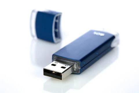 Blue pendrive on white background Stock Photos