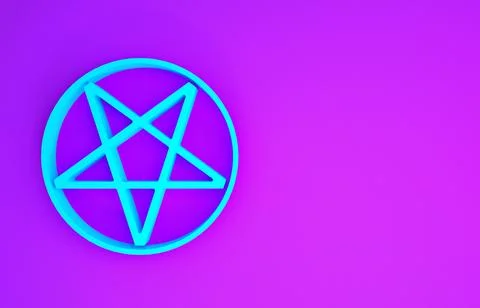 Blue Pentagram in a circle icon isolated on purple background. Magic occult s Stock Illustration