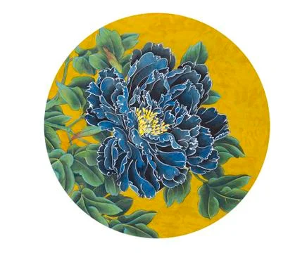 Blue peony in a circle Stock Illustration