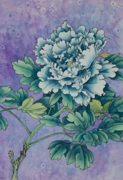 Blue peony on a lilac background Stock Illustration