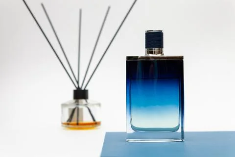 Blue perfume bottle. Stock Photos