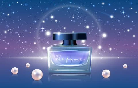Blue perfume cosmetics vector illustration, 3d luxury realistic perfume ads Stockillustratie