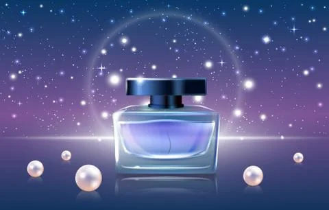 Blue perfume cosmetics vector illustration, 3d luxury realistic perfume ads Stockillustratie