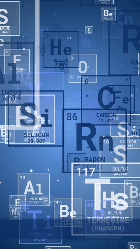 Blue periodic table of elements. Simplified table including element symbol Stock Footage 283558841