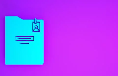 Blue Personal folder icon isolated on purple background. Minimalism concept.  Illustrazione stock