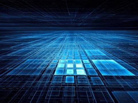 Blue perspective grid - abstract digitally generated 3d illustration Stock Illustration