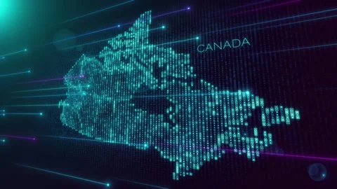 Blue Perspective Square Hud Mosaic Grid And Text Of Administrative Canada Map Video stock 275918376