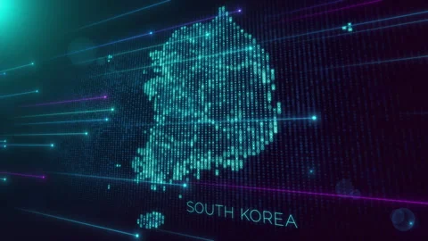 Blue Perspective Square Hud Mosaic Grid And Text Of South Korea Region Map Video stock 276165958