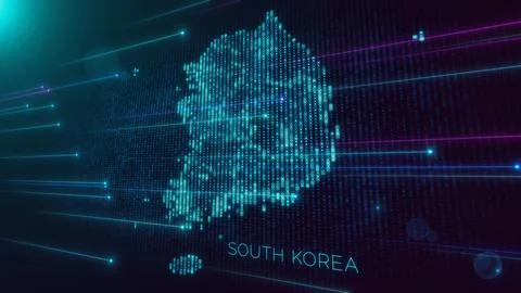 Blue Perspective Square Hud Mosaic Grid And Text Of South Korea Region Map  Stock Illustration