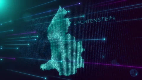 Blue Perspective Square Hud Particles Mosaic Grid And Text Of Liechtenstein Map Video stock 275644029