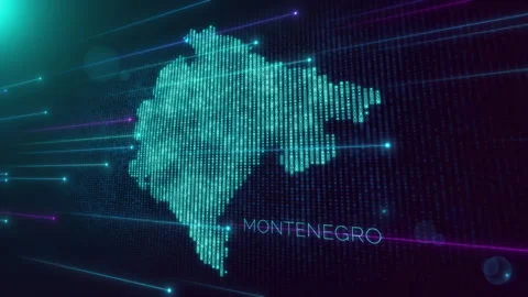 Blue Perspective Square Hud Particles Mosaic Grid And Text Of Montenegro Map Video stock 275780935
