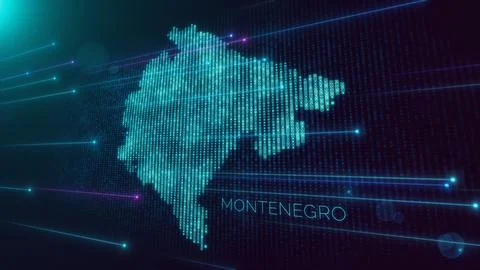 Blue Perspective Square Hud Particles Mosaic Grid And Text Of Montenegro Map  イラスト素材