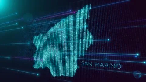 Blue Perspective Square Hud Particles Mosaic Grid And Text Of San Marino Map  Illustrazione stock