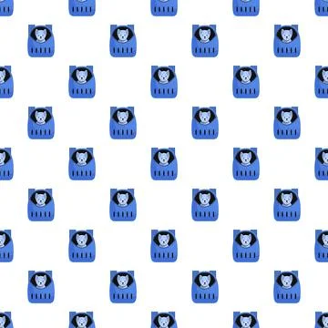 Blue pet carrier backpack pattern for animal travel Stock Illustration
