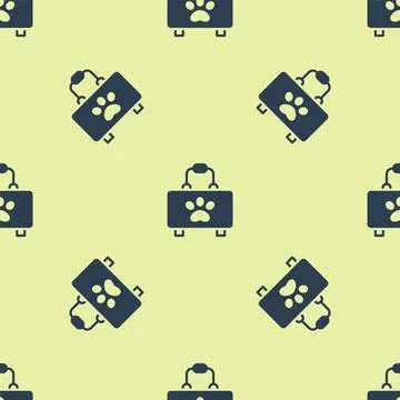 Blue Pet first aid kit icon isolated seamless pattern on yellow background. Dog 스톡 일러스트