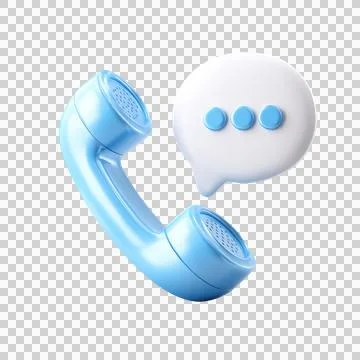 Blue Phone Receiver Icon with Message Bubble on Transparent Background for .. Stock Illustration