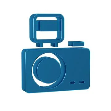 Blue Photo camera with lighting flash icon isolated on transparent backgrou.. 스톡 일러스트