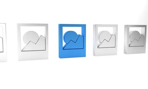 Blue Photo frames icon isolated on white background. Minimalism concept. 3D.. Stock-Illustration