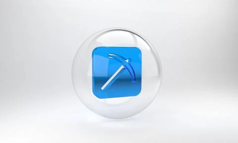 Blue Pickaxe icon isolated on grey background. Glass circle button. 3D render Stock Illustration
