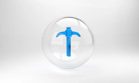 Blue Pickaxe icon isolated on grey background. Glass circle button. 3D render Stock Illustration