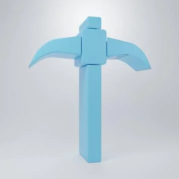 Blue Pickaxe icon isolated on grey background. Minimalism concept. 3D rende.. Illustrazione stock