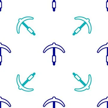Blue Pickaxe icon isolated seamless pattern on white background. Vector 스톡 일러스트