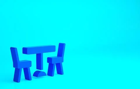 Blue Picnic table with chairs on either side of the table icon isolated on bl Stock Illustration