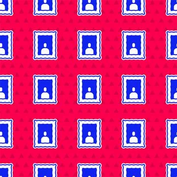 Blue Picture frame on table icon isolated seamless pattern on red background Stock Illustration