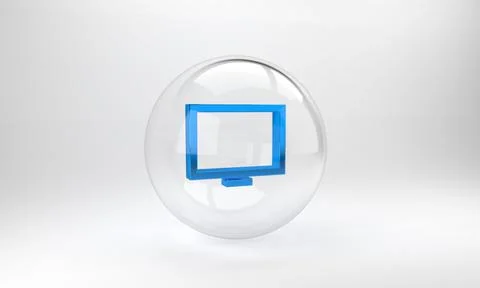 Blue Picture frame on table icon isolated on grey background. Glass circle bu Stock Illustration