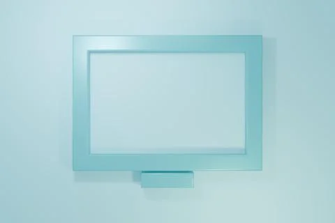 Blue Picture frame on table icon isolated on blue background. Minimalism co.. Stock Illustration