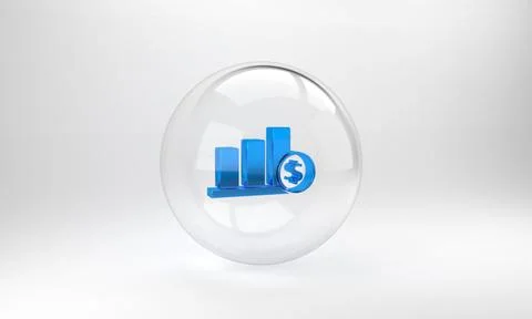 Blue Pie chart infographic and dollar symbol icon isolated on grey background Illustrazione stock