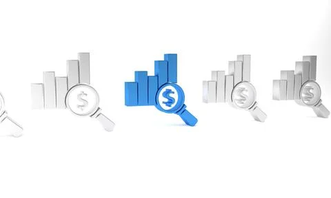 Blue Pie chart infographic and dollar symbol icon isolated on white backgro.. Illustrazione stock