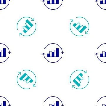 Blue Pie chart infographic icon isolated seamless pattern on white background Stock Illustration