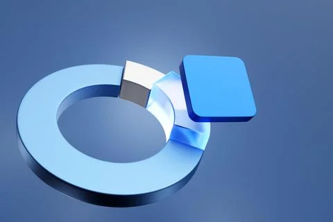 Blue pie chart with several divisions and place for your text, 3D illustratio Stock Illustration