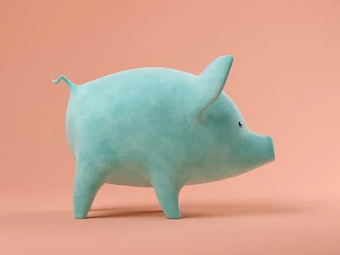 Blue pig on pink background 3D illustration Stock Illustration