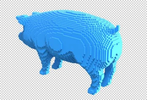 Blue pig from plastic blocks on a transparent background. Stock Illustration