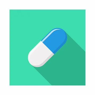 Blue Pill Capsule, Medicine, vector mark symbols green style. Isolated icon. Stock Illustration