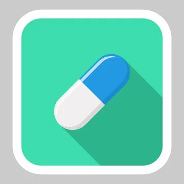 Blue Pill Capsule, Medicine, vector mark symbols green style. White Stroke de Stock Illustration