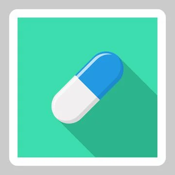 Blue Pill Capsule, Medicine, vector mark symbols green style. White Stroke de Stock Illustration