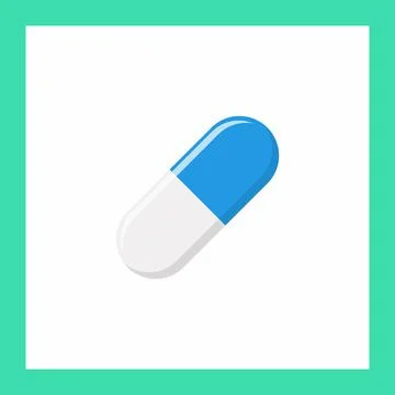 Blue Pill Capsule, Medicine, vector mark symbols green style. Isolated icon. Stock Illustration