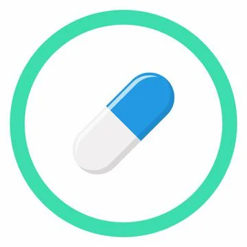 Blue Pill Capsule, Medicine, vector mark symbols green style. Isolated icon. Stock Illustration