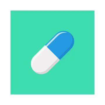 Blue Pill Capsule, Medicine, vector mark symbols green style. Isolated icon. Stock Illustration