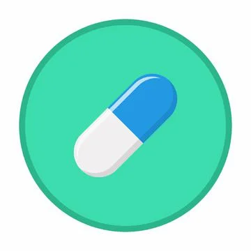 Blue Pill Capsule, Medicine, vector mark symbols green style. Isolated icon. Stock Illustration